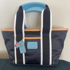 Coach mini bag - black nylon with tan & blue trim
